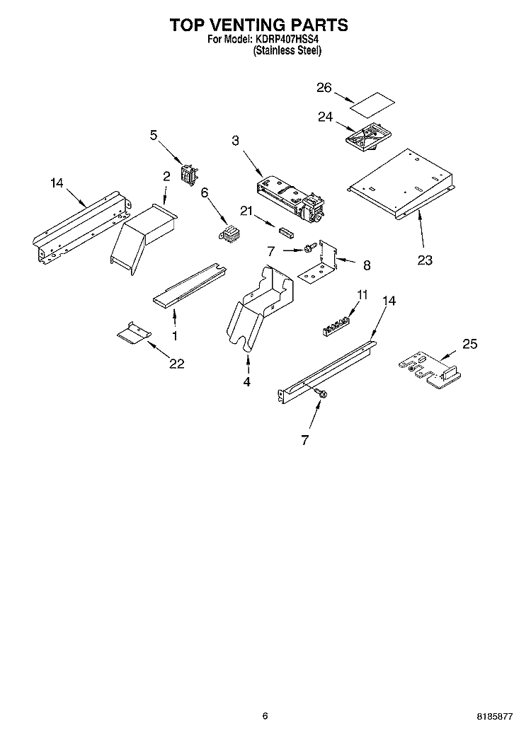 TOP VENTING Diagram and Parts List for KDRP407HSS4  KitchenAid Range
