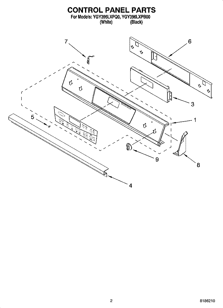 CONTROL PANEL PARTS Diagram and Parts List for YGY396LXPQ0  Whirlpool Range