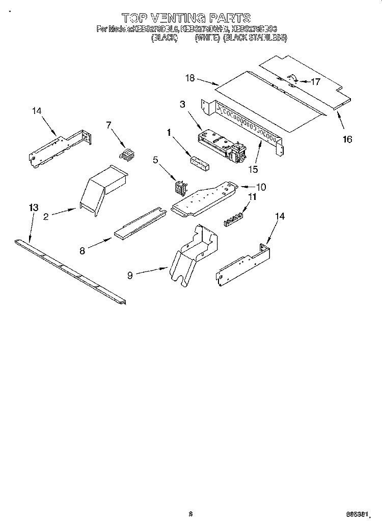 TOP VENTING Diagram and Parts List for KEBS278DBS6  KitchenAid Wall Oven