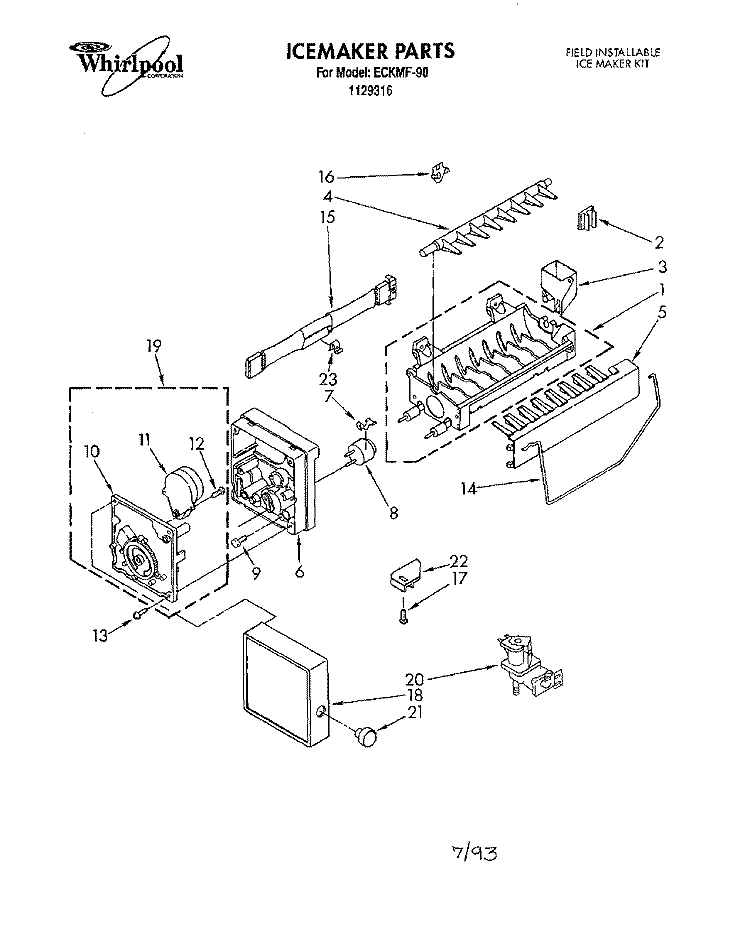 SECTION Diagram and Parts List for ECKMF90  Whirlpool Ice Maker