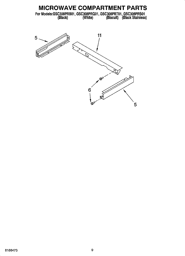MICROWAVE COMPARTMENT PARTS Diagram and Parts List for GSC308PRB01  Whirlpool Microwave Oven Combo