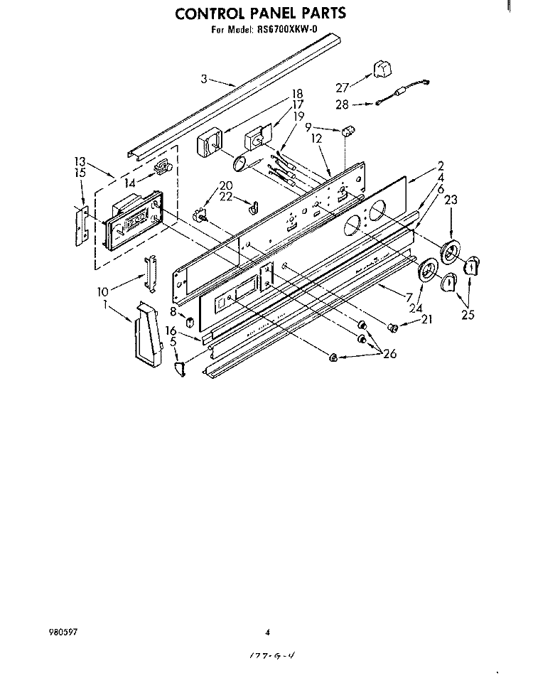 CONTROL PANEL Diagram and Parts List for RS6700XKW0  Whirlpool Range
