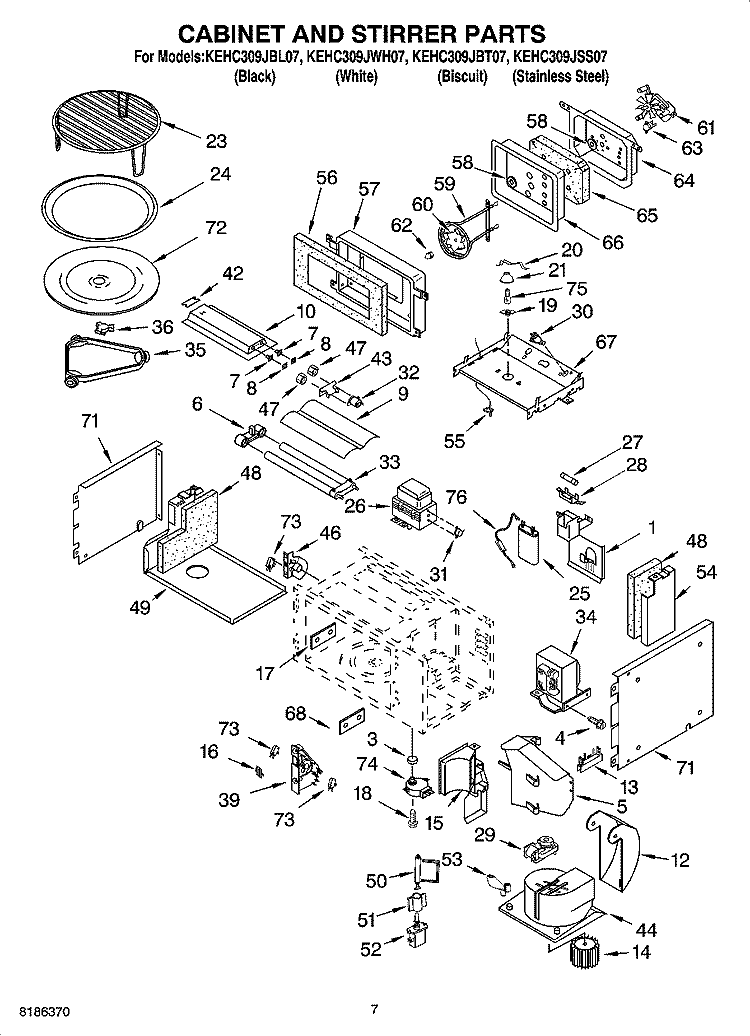 CABINET AND STIRRER PARTS Diagram and Parts List for KEHC309JSS07  KitchenAid Microwave Oven Combo