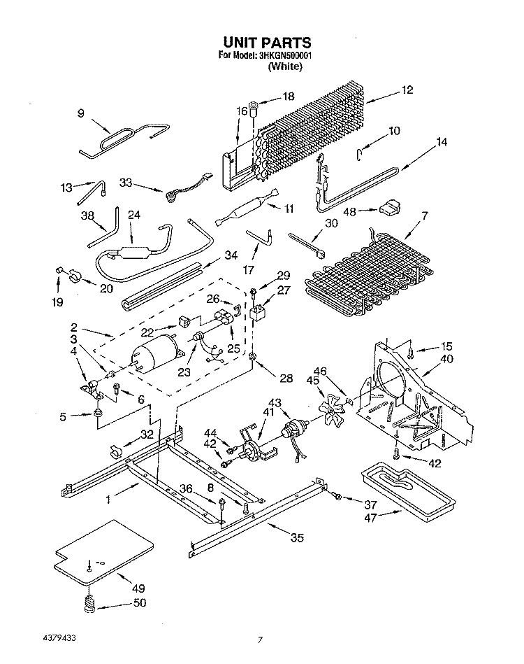 UNIT Diagram and Parts List for 3HKGN500001  Whirlpool Refrigerator