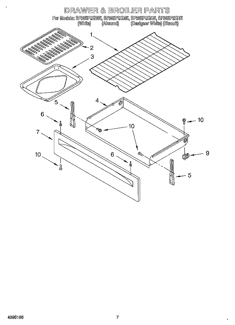 DRAWER & BROILER Diagram and Parts List for SF365PEGT5  Whirlpool Range