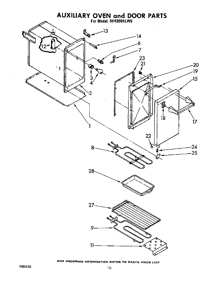 AUXILIARY OVEN AND DOOR, LIT/OPTIONAL Diagram and Parts List for RF4900XLW0  Whirlpool Range
