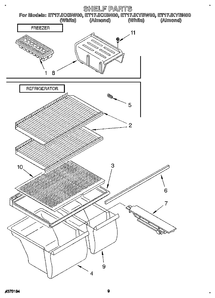 SHELF, LIT/OPTIONAL Diagram and Parts List for ET17JKYBN00  Whirlpool Refrigerator