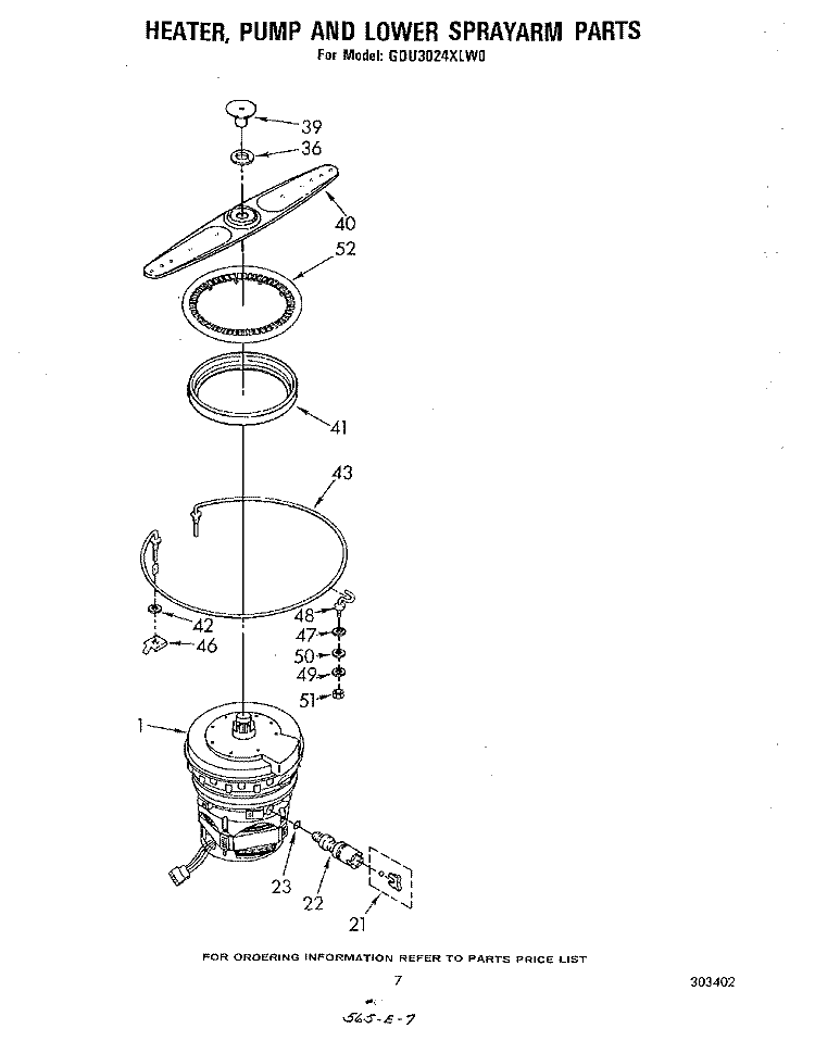 HEATER, PUMP AND LOWER SPRAY ARM Diagram and Parts List for GDU3024XLW0  Whirlpool Dishwasher