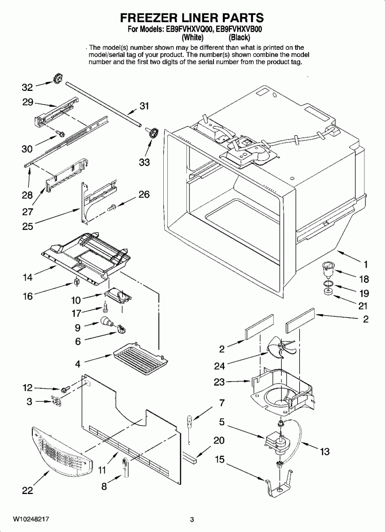 FREEZER LINER PARTS Diagram and Parts List for EB9FVHXVB00  Whirlpool Refrigerator
