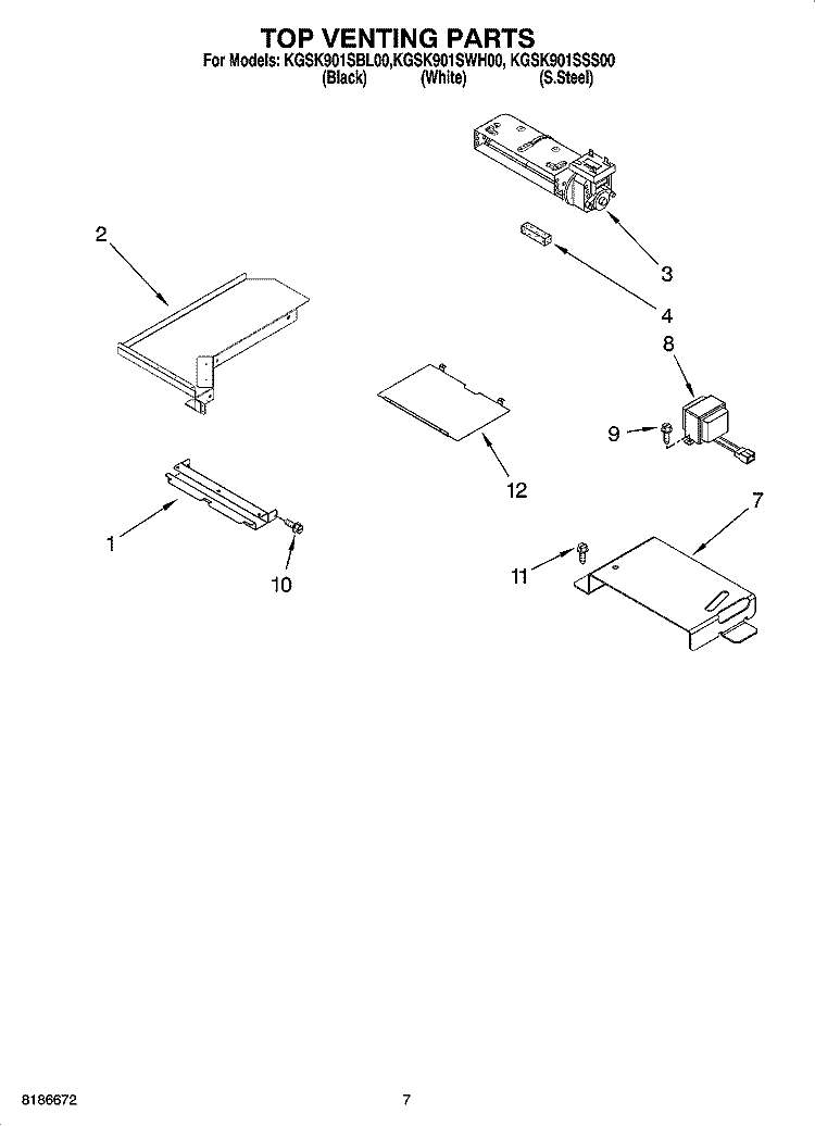 TOP VENTING PARTS Diagram and Parts List for KGSK901SBL00  KitchenAid Range