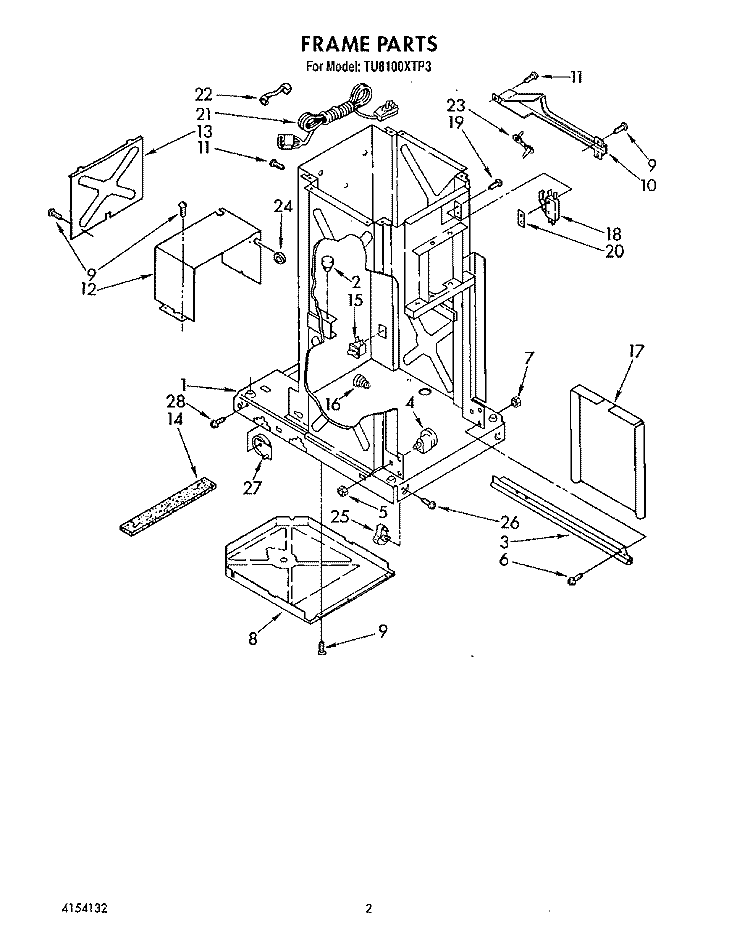 FRAME Diagram and Parts List for TU8100XTP3  Whirlpool Trash Compactor