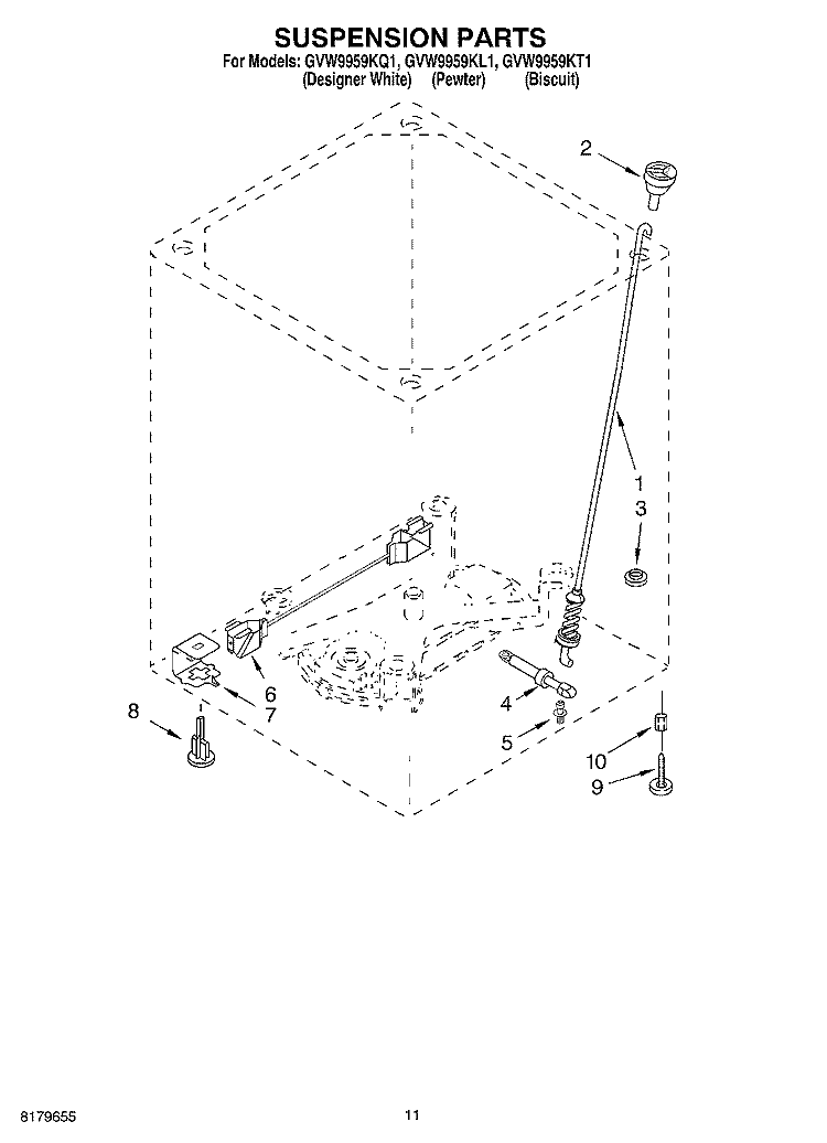 SUSPENSION Diagram and Parts List for GVW9959KT1  Whirlpool Washer