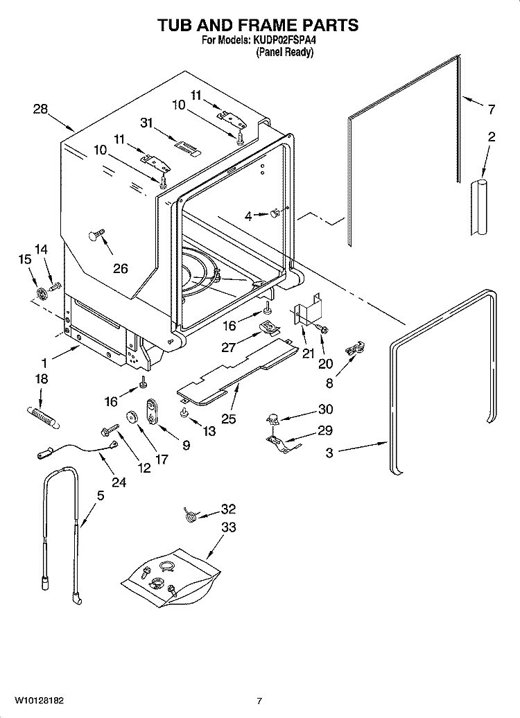 TUB AND FRAME PARTS Diagram and Parts List for KUDP02FSPA4  KitchenAid Dishwasher