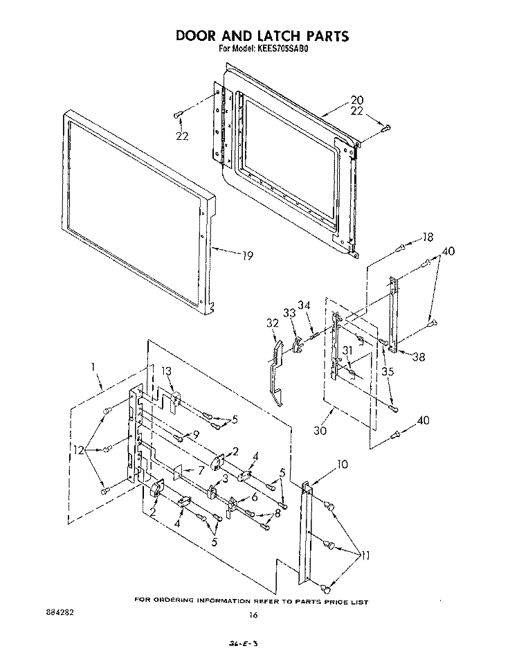 DOOR AND LATCH Diagram and Parts List for KEES705SWB0  KitchenAid Microwave Oven Combo