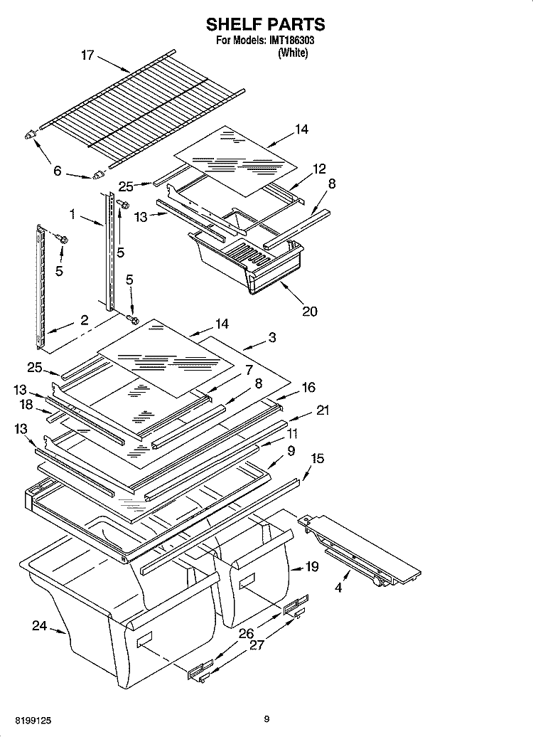 SHELF PARTS, OPTIONAL PARTS Diagram and Parts List for IMT186303  Inglis Refrigerator