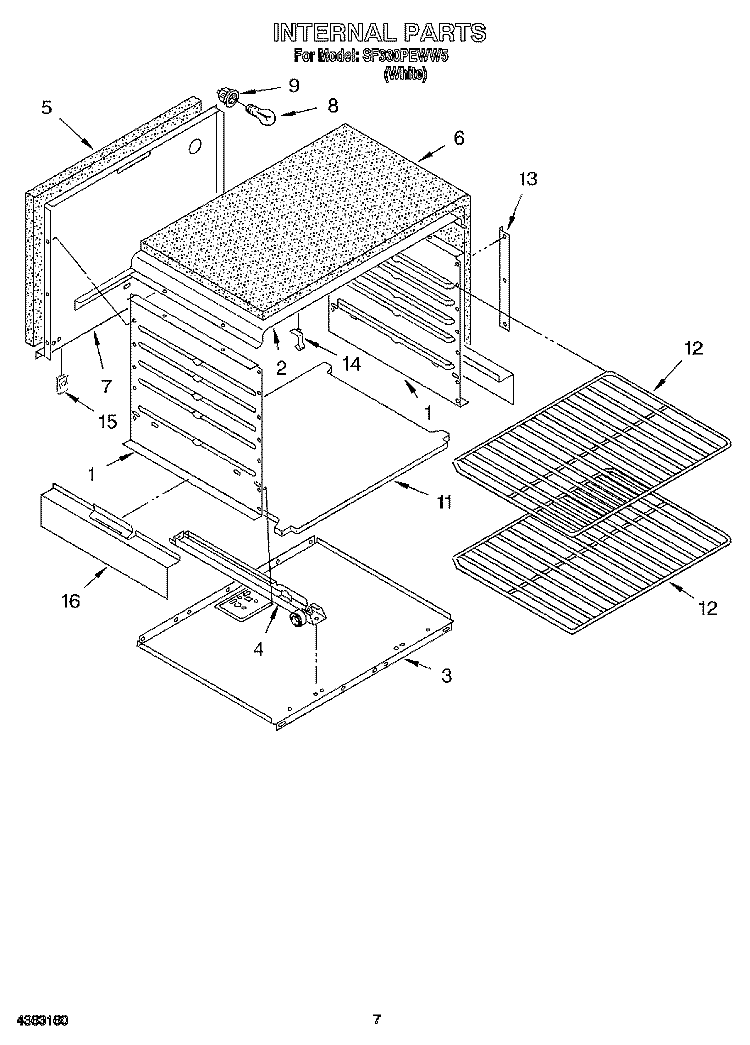 INTERNAL Diagram and Parts List for SF330PEWW5  Whirlpool Range