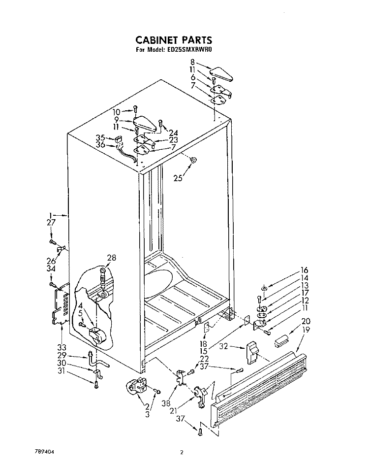 CABINET Diagram and Parts List for ED25SMXRWR0  Whirlpool Refrigerator