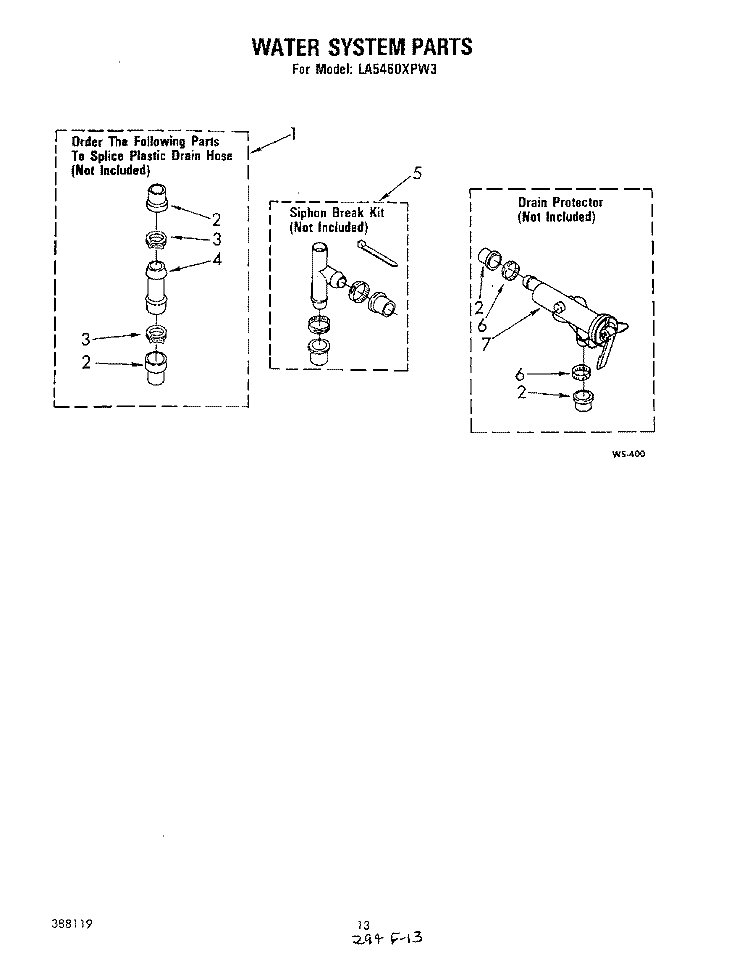 WATER SYSTEM Diagram and Parts List for LA5460XPW3  Whirlpool Washer
