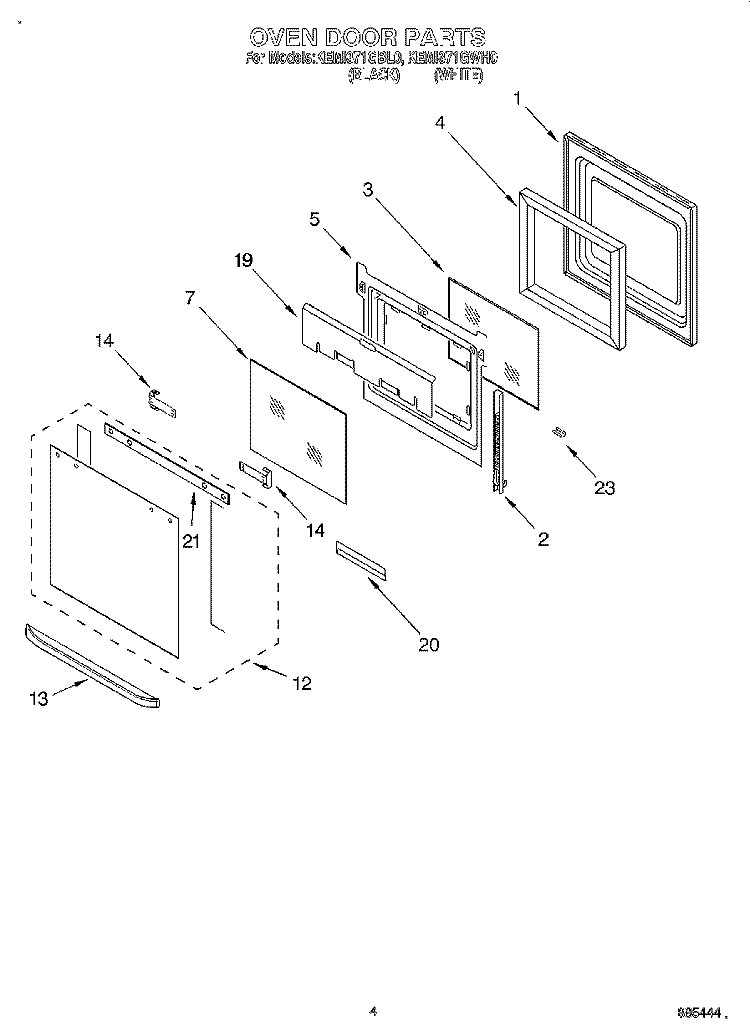 OVEN DOOR Diagram and Parts List for KEMI371GBL0  KitchenAid Microwave Oven Combo