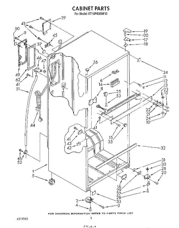 CABINET Diagram and Parts List for ET18PKXSW10  Whirlpool Refrigerator