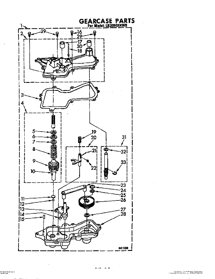 GEARCASE Diagram and Parts List for LB3000XKW0  Whirlpool Washer