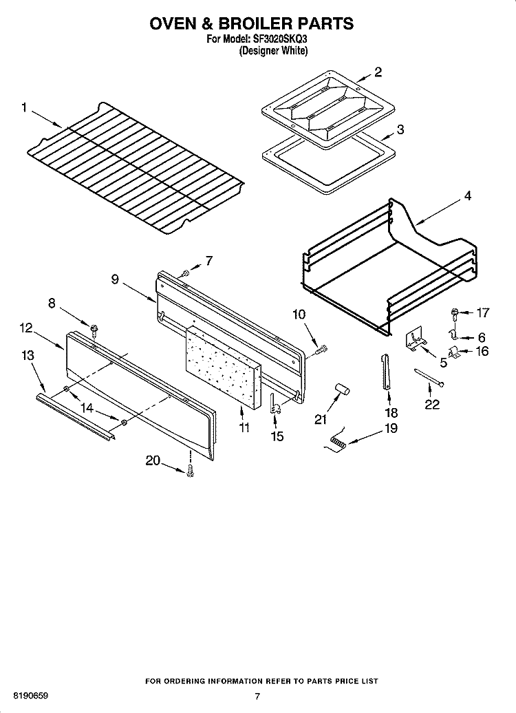 OVEN & BROILER PARTS Diagram and Parts List for SF3020SKQ3  Whirlpool Range