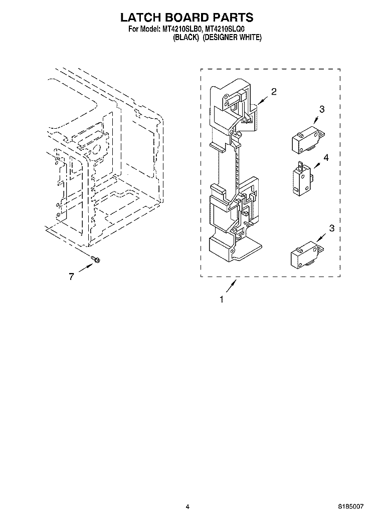 LATCH BOARD PARTS Diagram and Parts List for MT4210SLB0  Whirlpool Microwave