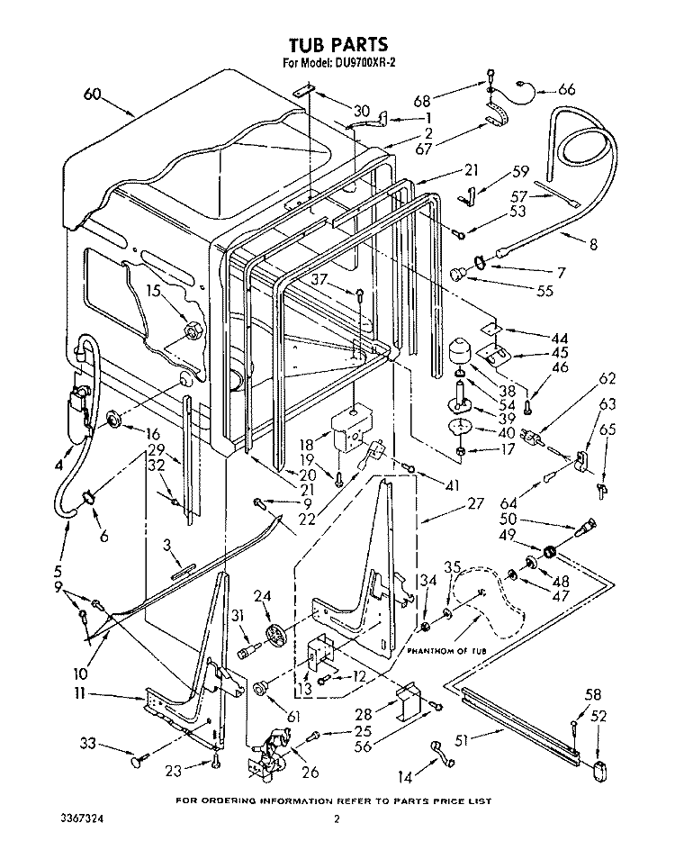 TUB , LITERATURE AND OPTIONAL Diagram and Parts List for DU9700XR2  Whirlpool Dishwasher