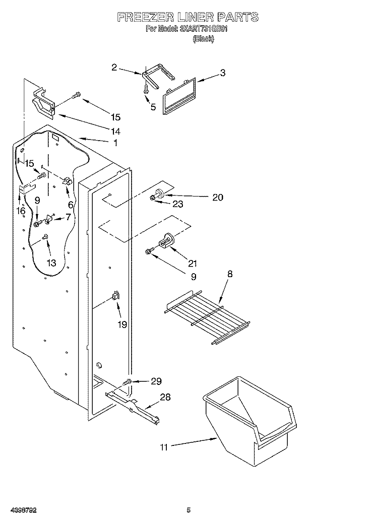 FREEZER LINER Diagram and Parts List for 3XART731GB01  Whirlpool Refrigerator