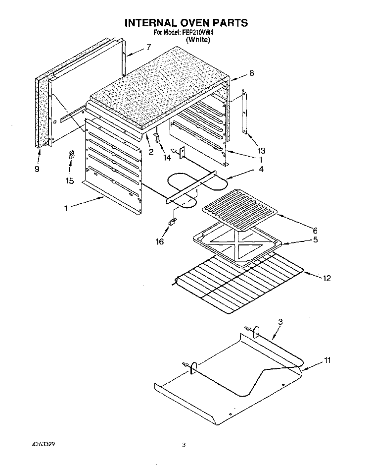 INTERNAL OVEN Diagram and Parts List for FEP210VW4  Roper Range