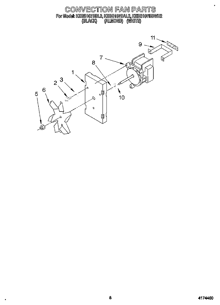 CONVECTION FAN Diagram and Parts List for KEBS107BBL2  KitchenAid Wall Oven