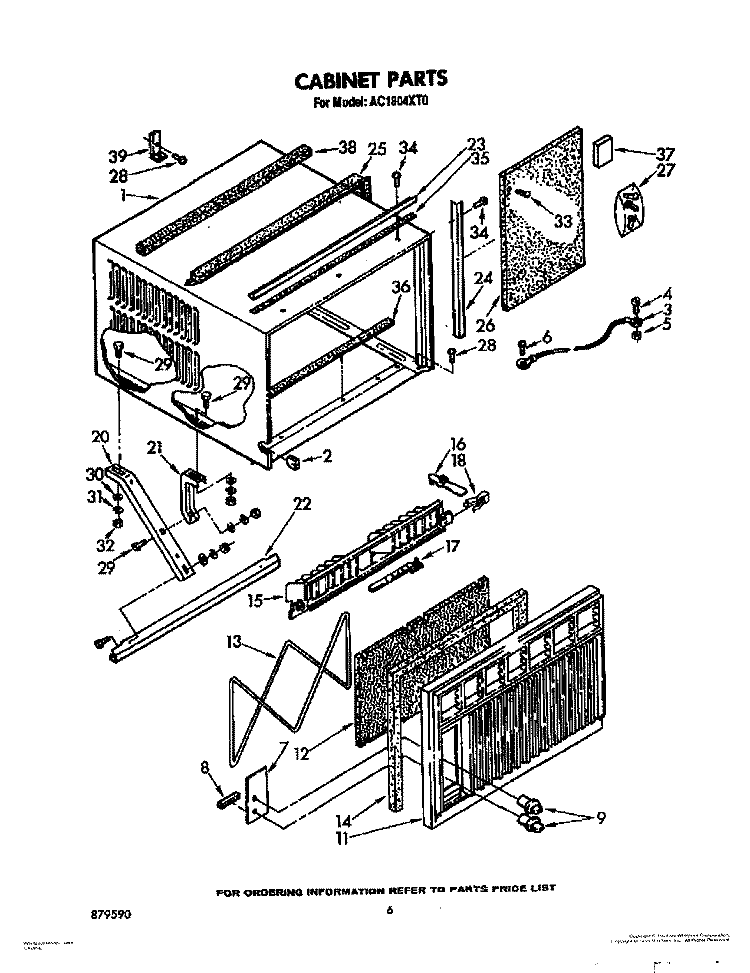 CABINET Diagram and Parts List for AC1804XT0  Whirlpool Air Conditioner