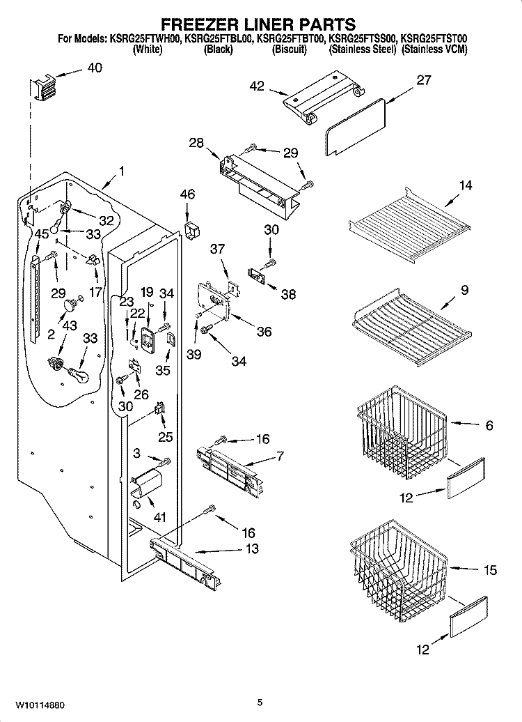 FREEZER LINER PARTS Diagram and Parts List for KSRG25FTSS00  KitchenAid Refrigerator