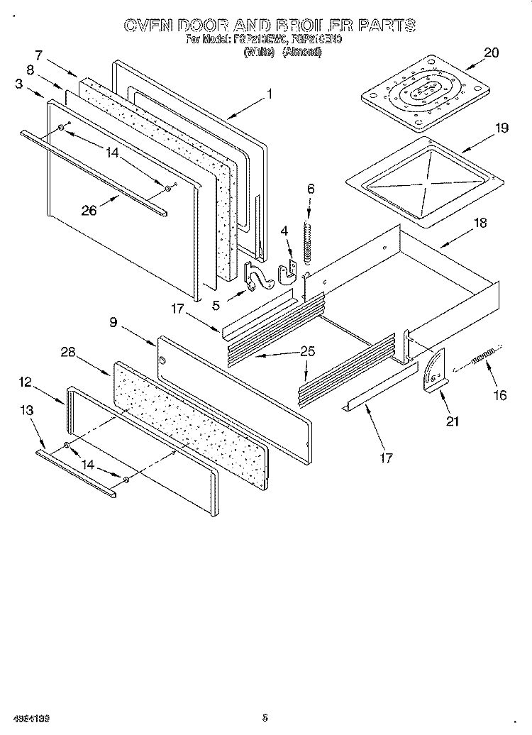 OVEN DOOR AND BROILER Diagram and Parts List for FGP210EN0  Roper Range