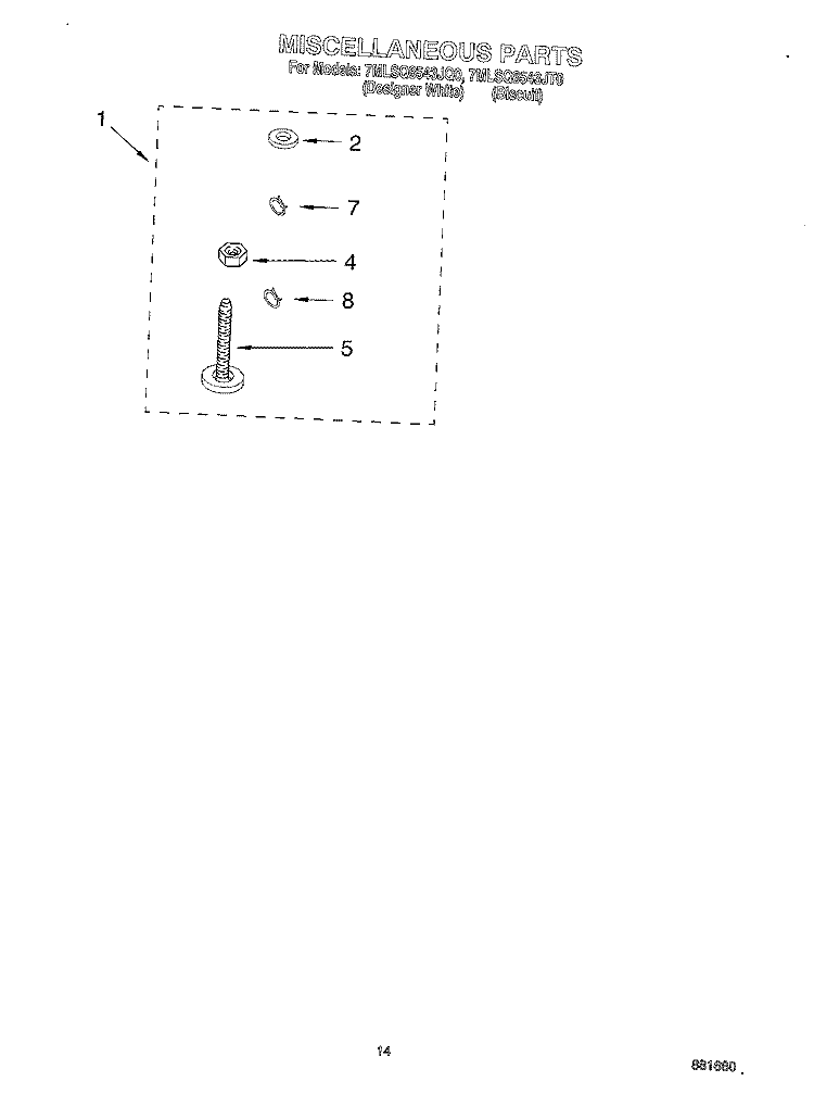 MISCELLANEOUS, OPTIONAL Diagram and Parts List for 7MLSQ8543JQ0  Whirlpool Washer