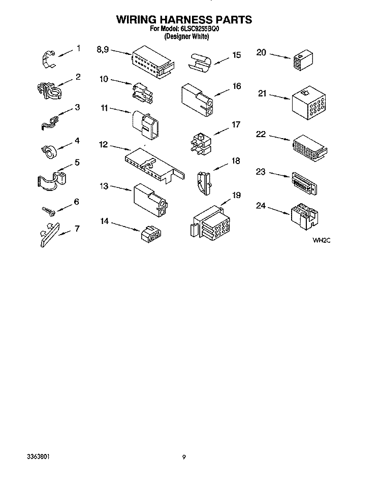 WIRING HARNESS Diagram and Parts List for 6LSC9255BQ0  Whirlpool Washer