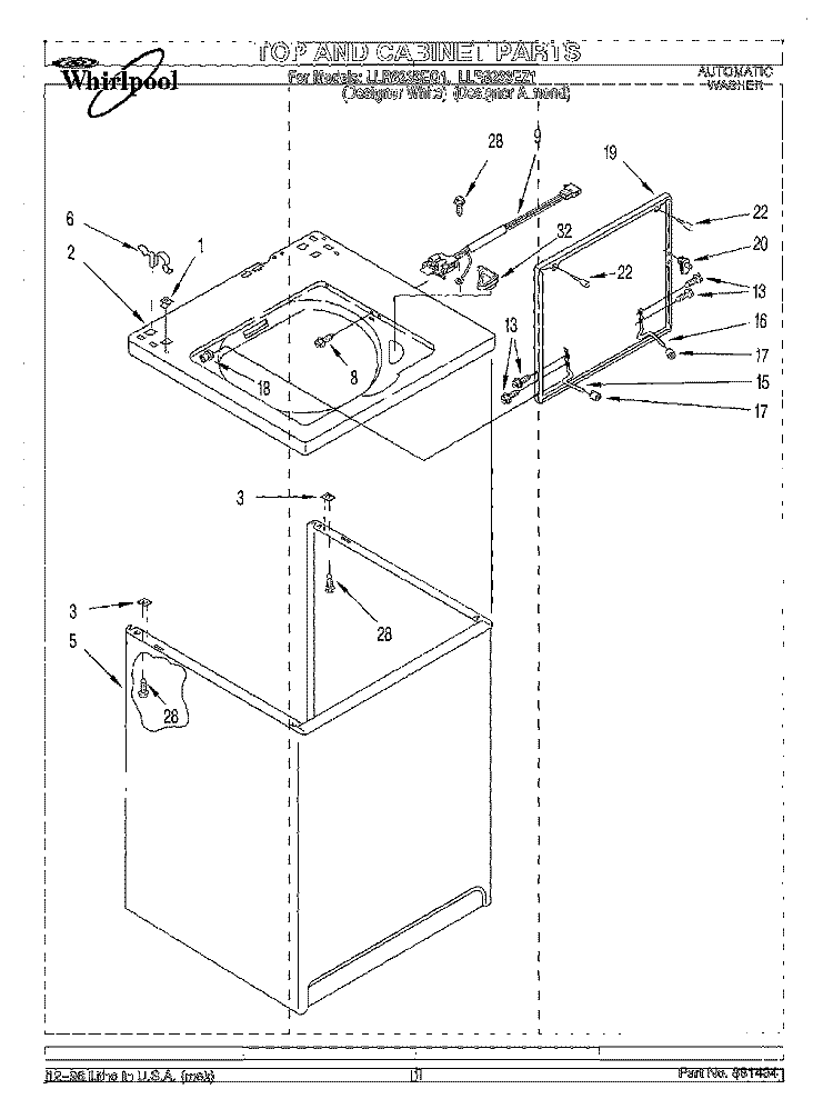 TOP AND CABINET Diagram and Parts List for LLR8233EQ1  Whirlpool Washer