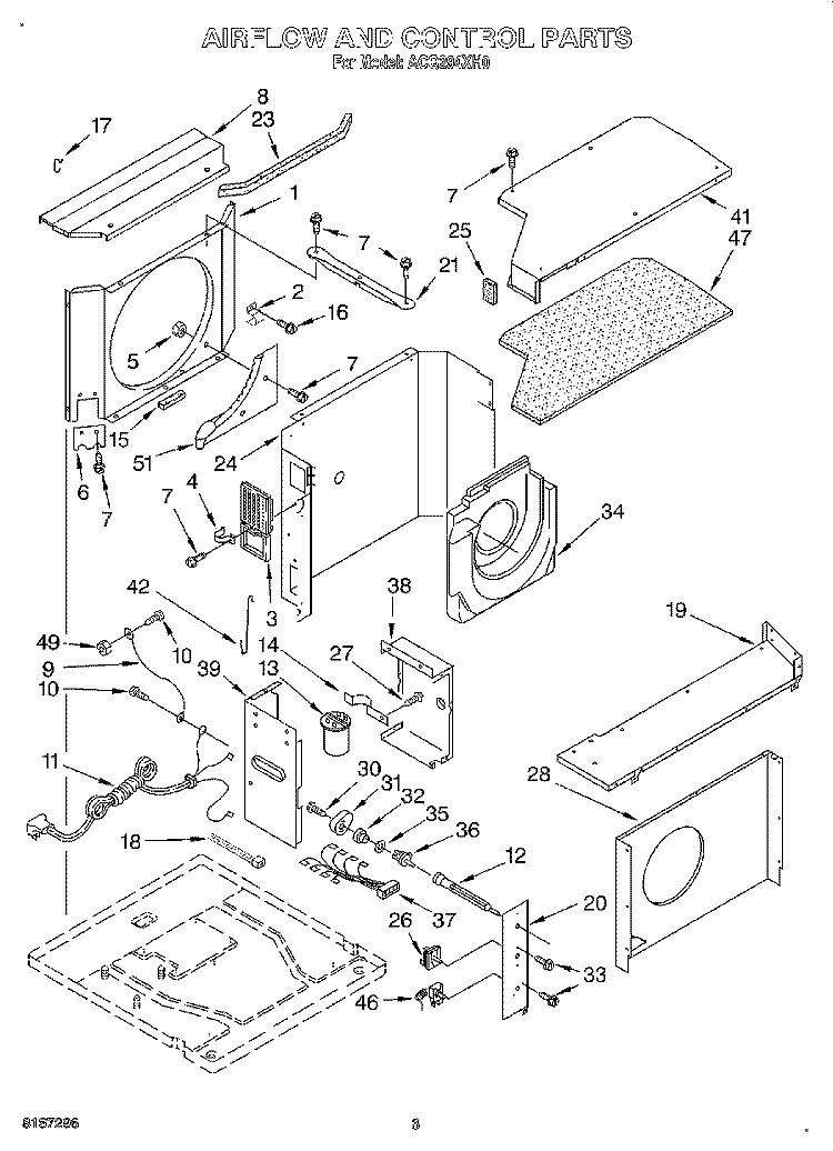 AIRFLOW AND CONTROL Diagram and Parts List for ACQ294XH0  Whirlpool Air Conditioner