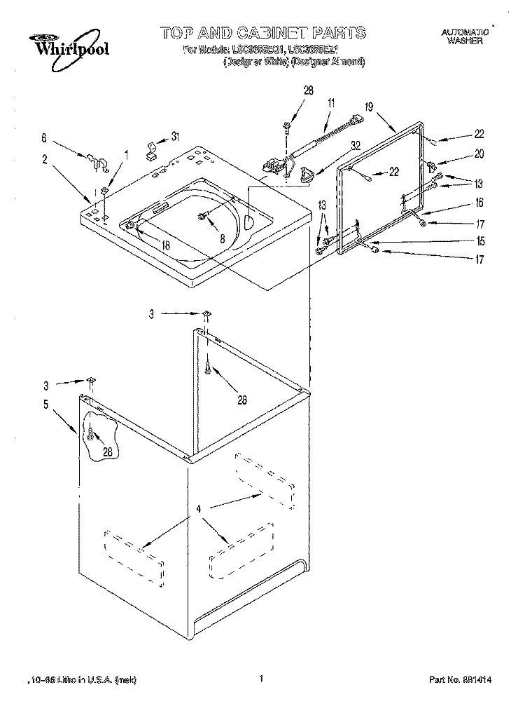 TOP & CABINET Diagram and Parts List for LSC9355EZ1  Whirlpool Washer