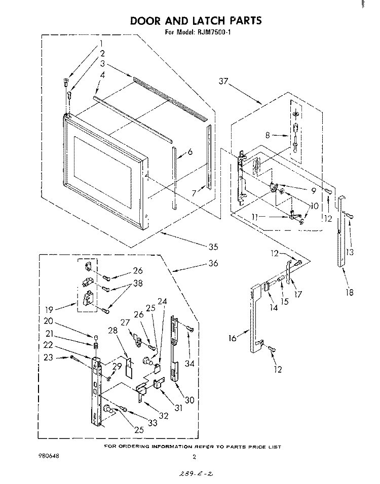 DOOR AND LATCH Diagram and Parts List for RJM75001  Whirlpool Microwave