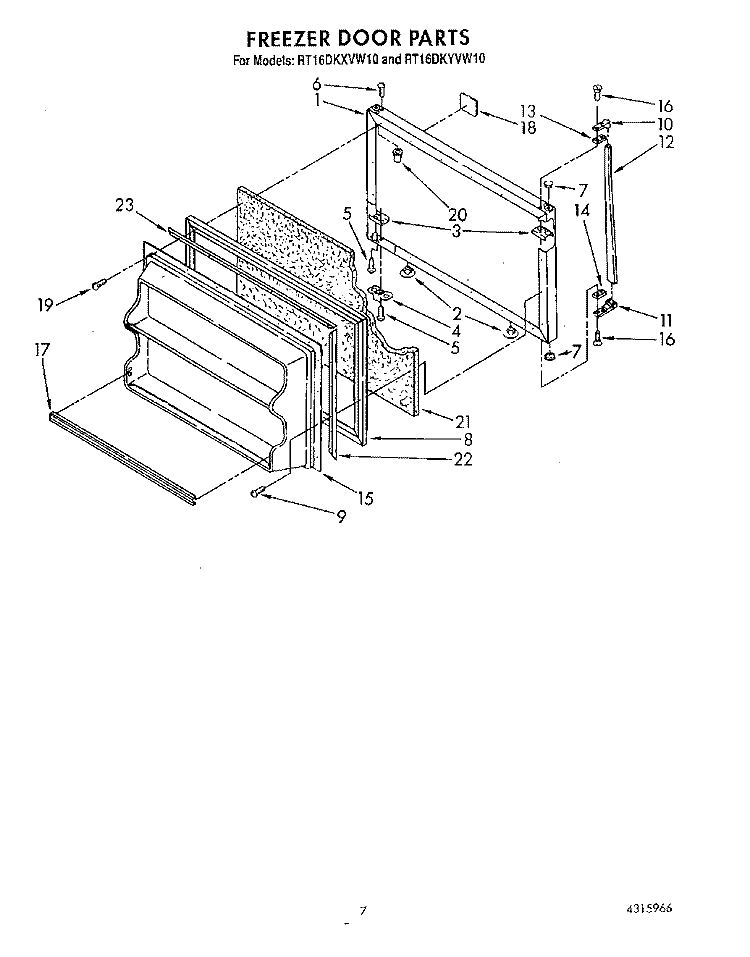 FREEZER DOOR Diagram and Parts List for RT16DKXVW10  Roper Refrigerator
