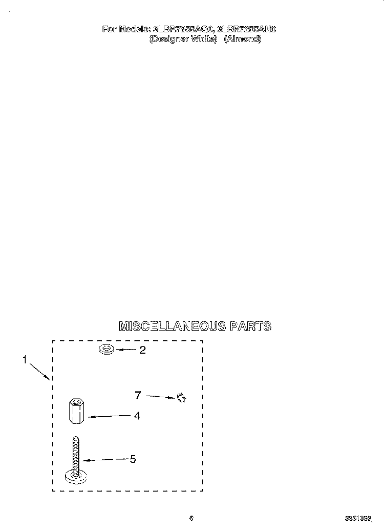 MISCELLANEOUS Diagram and Parts List for 3LBR7255AN0  Whirlpool Washer
