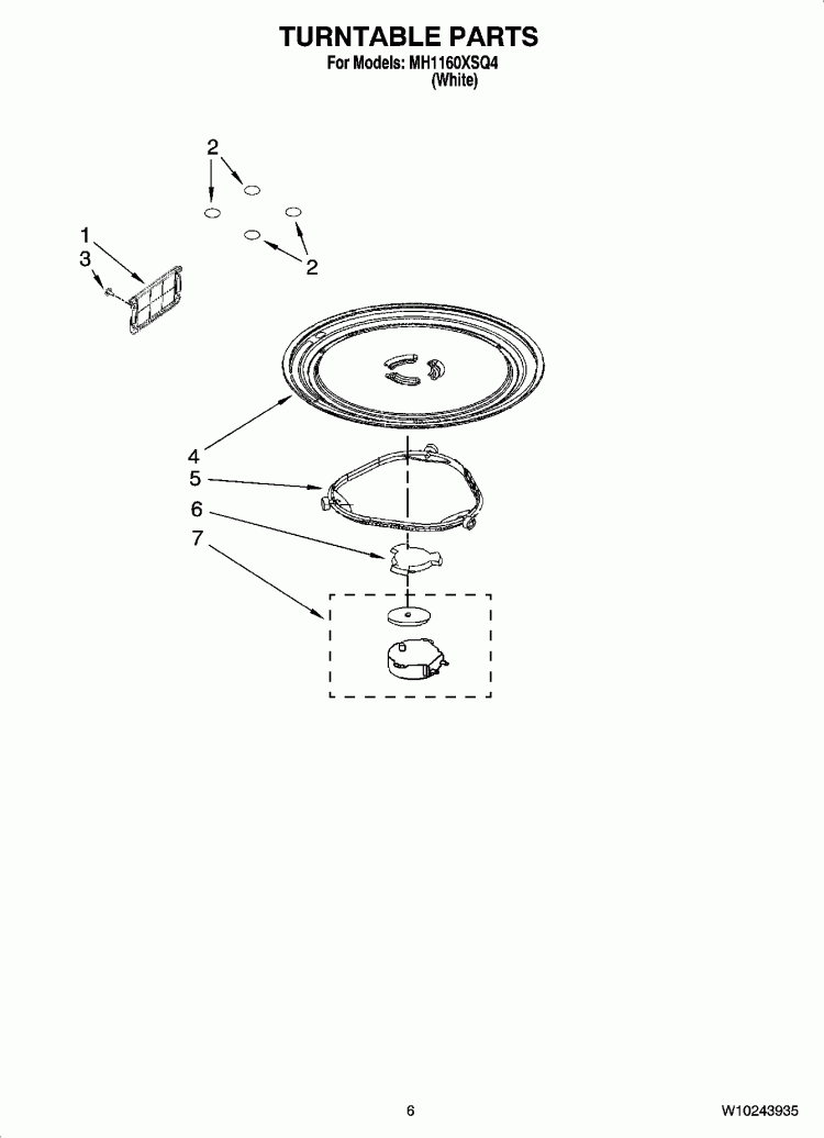 TURNTABLE PARTS Diagram and Parts List for MH1160XSQ4  Whirlpool Microwave