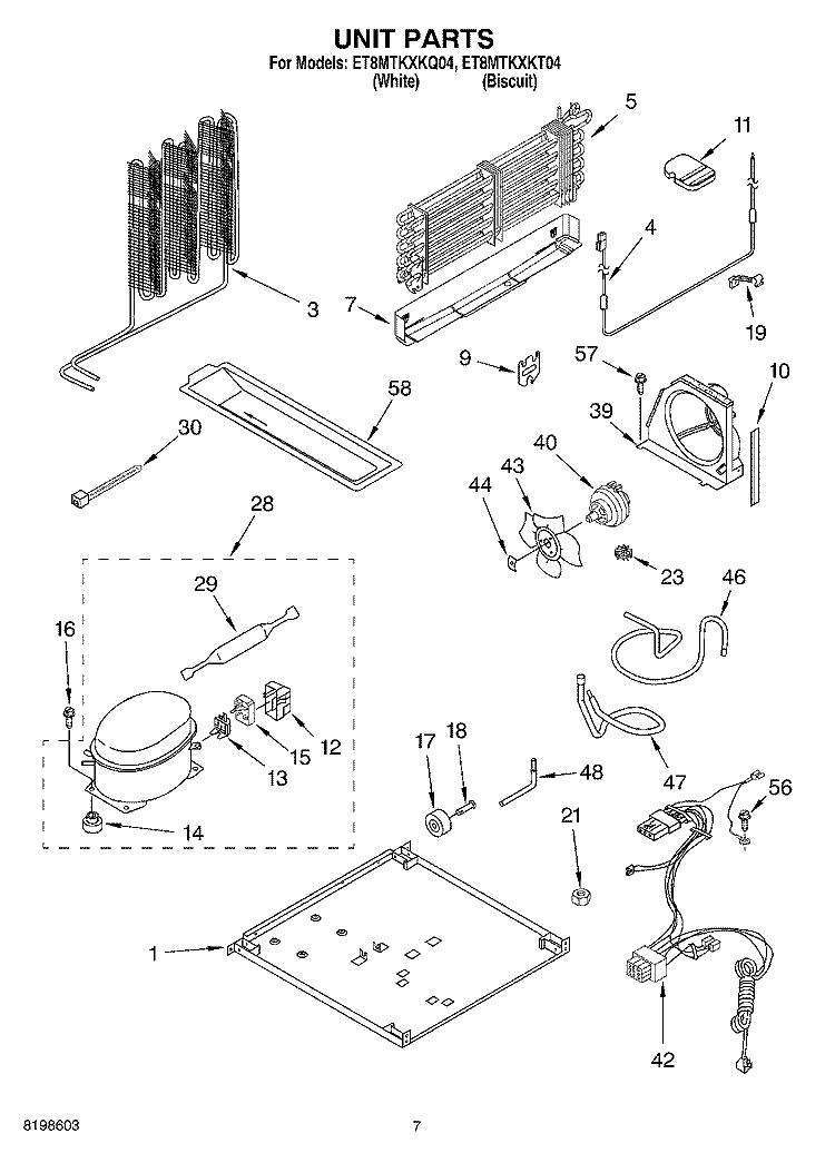 UNIT PARTS Diagram and Parts List for ET8MTKXKQ04  Whirlpool Refrigerator