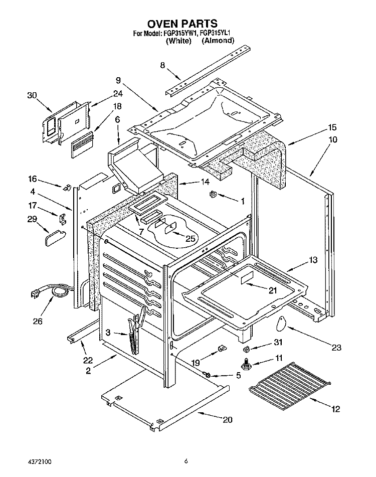SECTION Diagram and Parts List for FGP315YW1  Roper Range