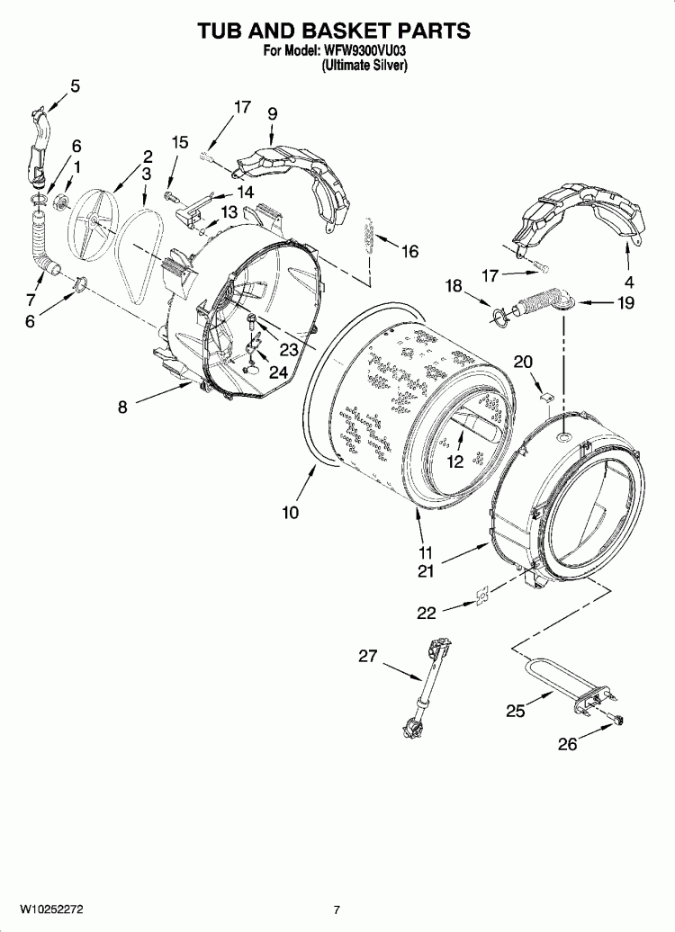 TUB AND BASKET PARTS Diagram and Parts List for WFW9300VU03  Whirlpool Washer