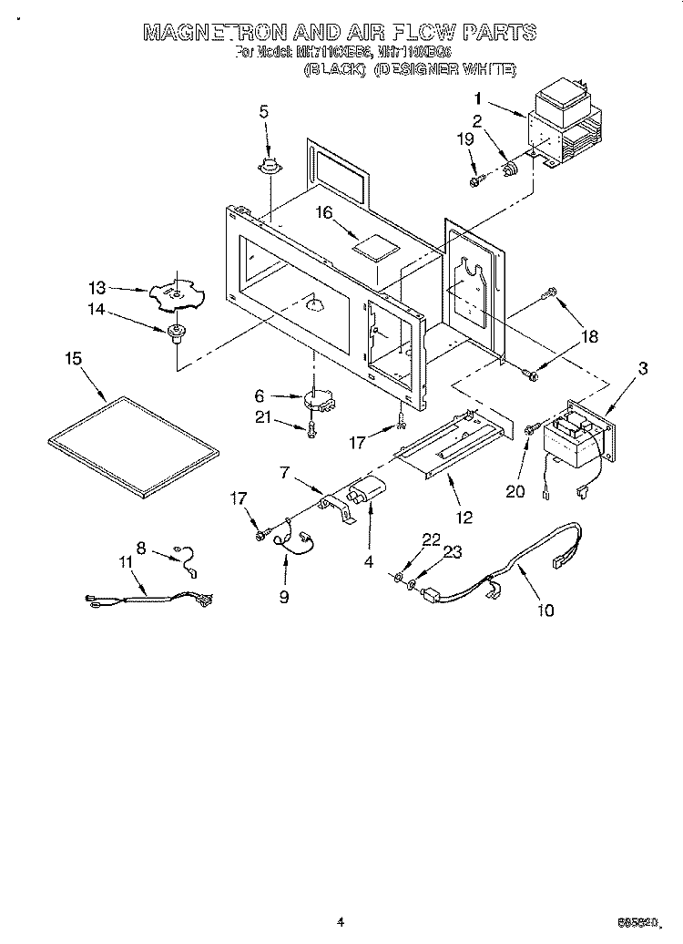 MAGNETRON AND AIR FLOW Diagram and Parts List for MH7110XBQ6  Whirlpool Microwave