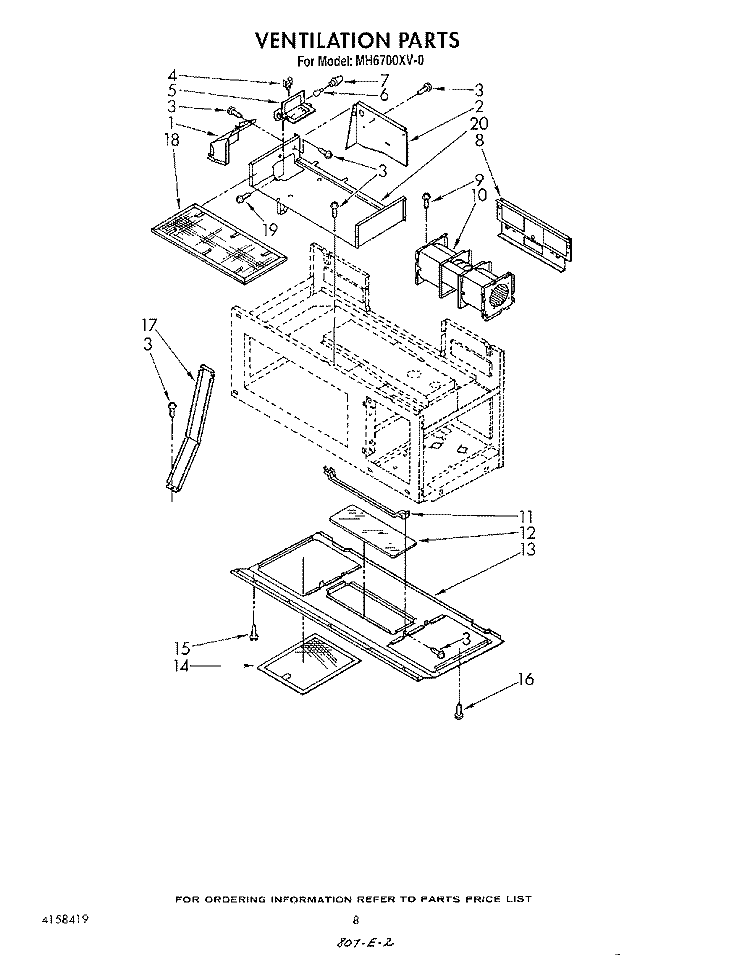 VENTILATION Diagram and Parts List for MH6700XV0  Whirlpool Microwave
