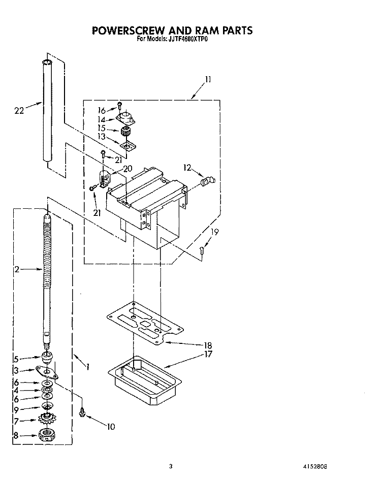 POWERSCREW AND RAM Diagram and Parts List for JJTU4600XTP0  Whirlpool Trash Compactor