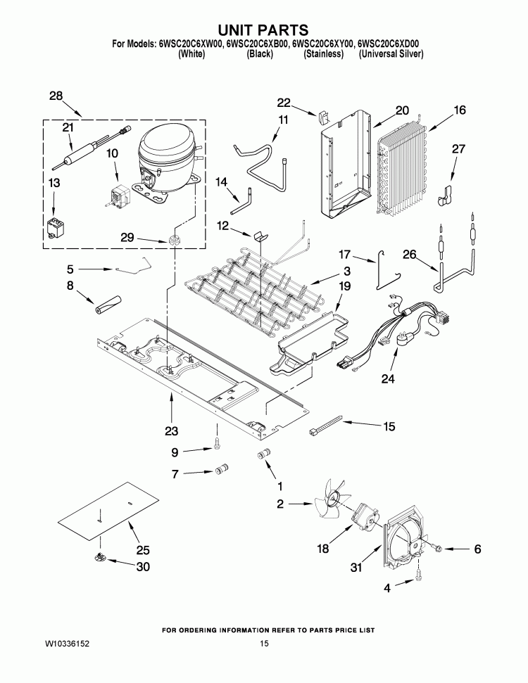 UNIT PARTS Diagram and Parts List for 6WSC20C6XD00  Whirlpool Refrigerator